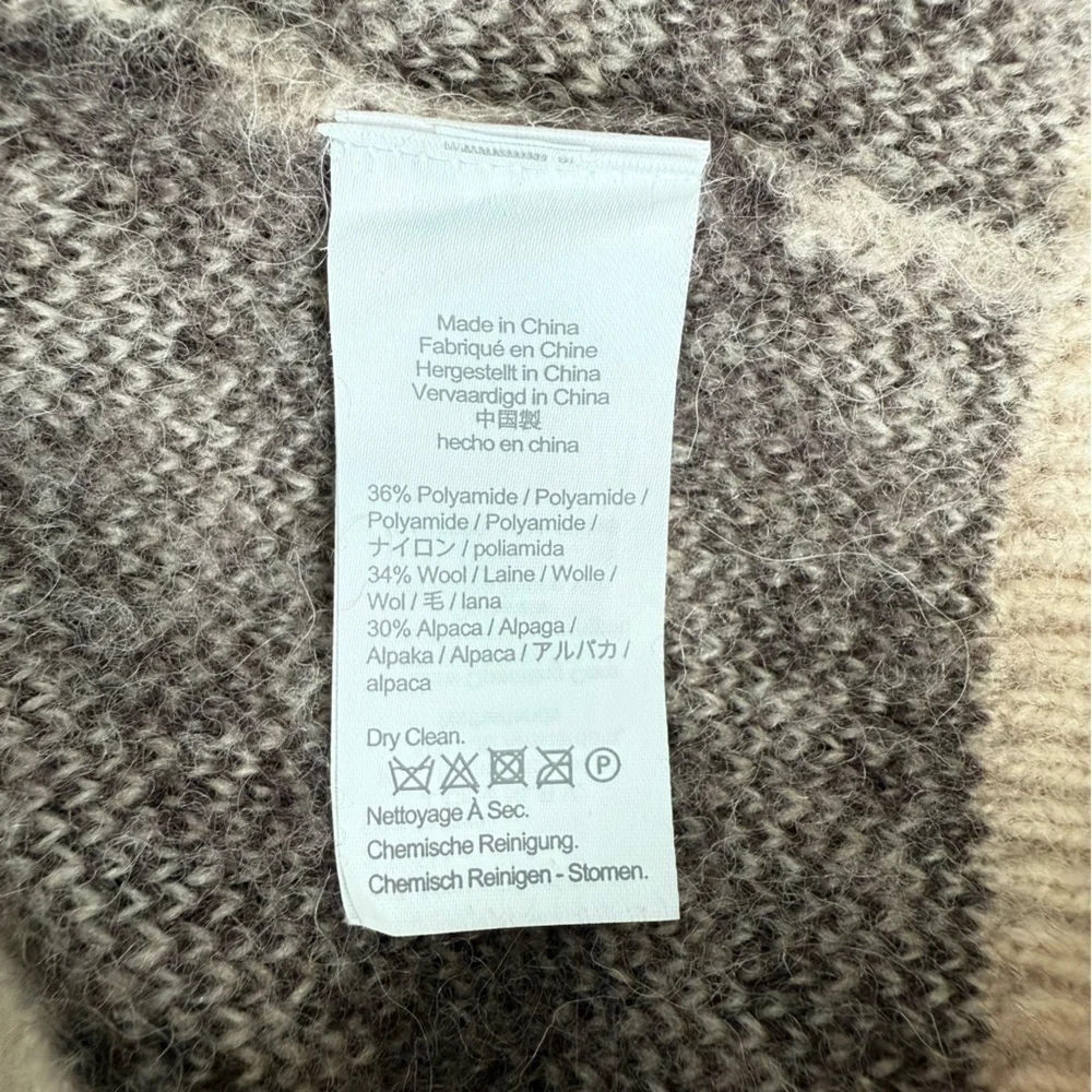 J CREW Ribbed V-neck Alpaca Wool blend cardigan sweater in zebra stripe Size L